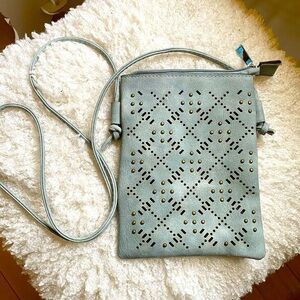 NWOT Grey Crossbody bag with studded accents and phone pocket on back​​​…​​​​